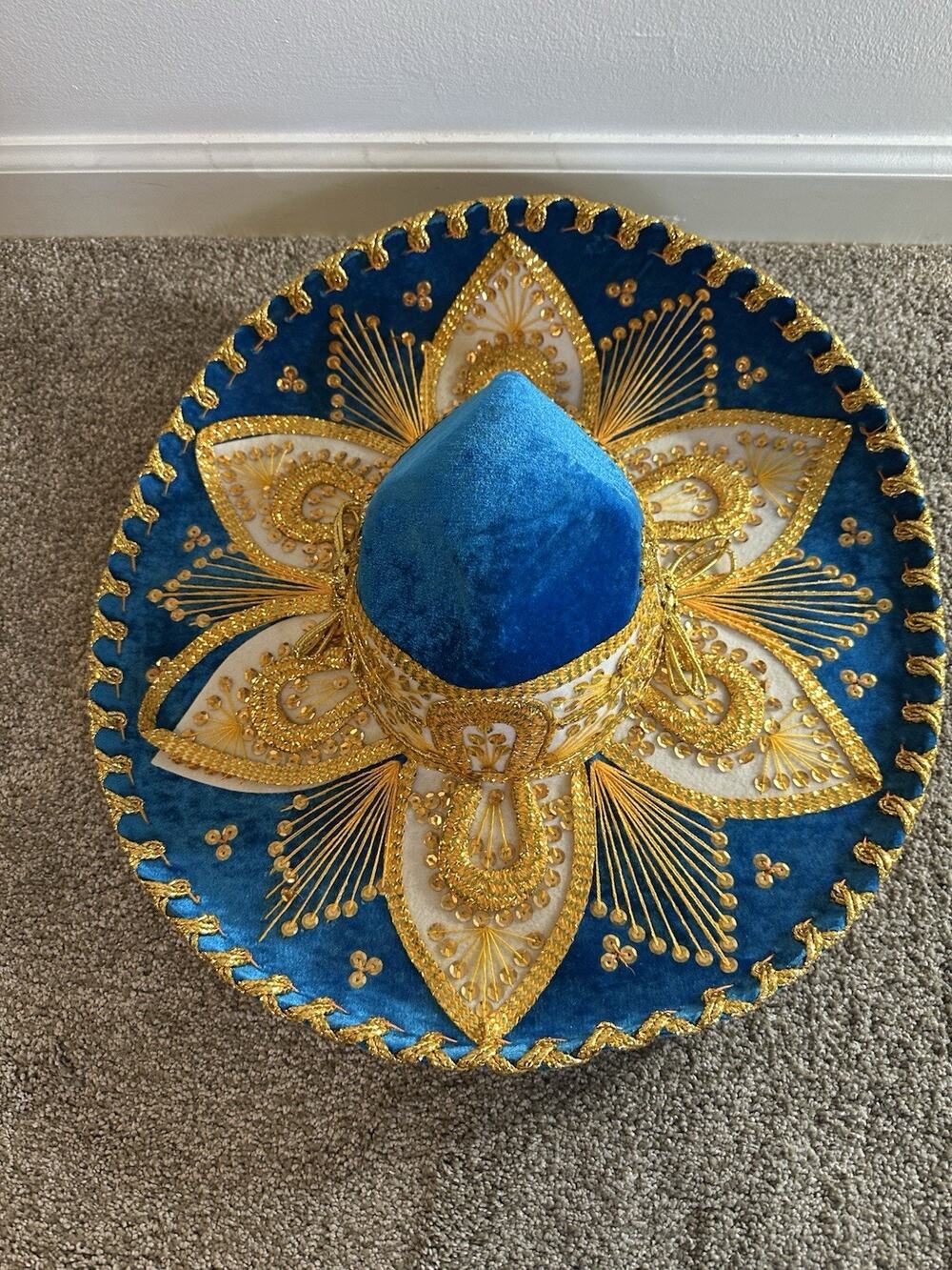 Salazar Yepez Decorative Sombrero - Light Blue Velvet & Silver Accent